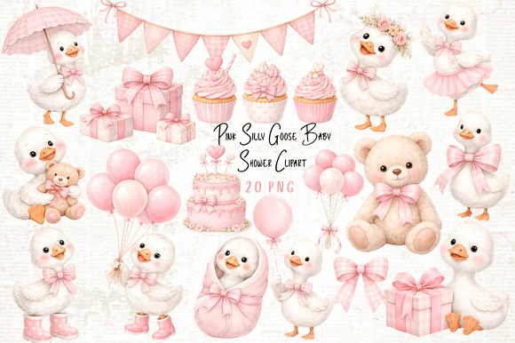 Download Pink Silly Goose Baby Shower Clipart - Baby shower Collection