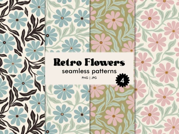 Download Retro Flowers Seamless Pattern Set - Retro flowers Collection