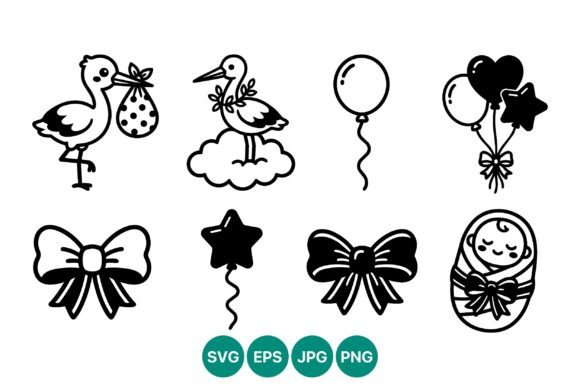 Download Baby Shower Stork Balloons Bows Vector - Premium Bundle