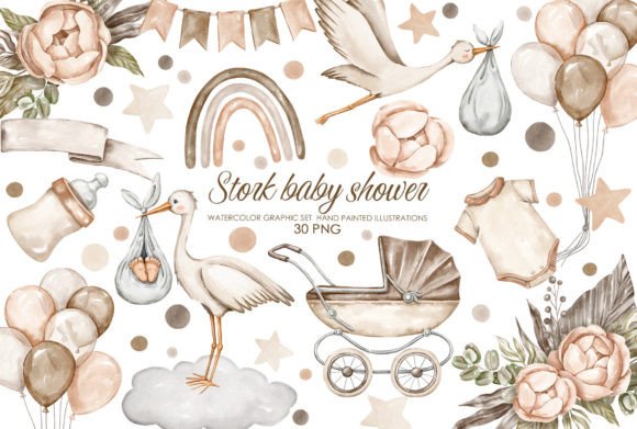 Download Watercolro Stork Baby Shower Clipart - Premium Resources